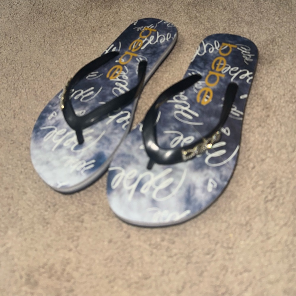 Size 7 BeBe Flip Flops with rhinestones